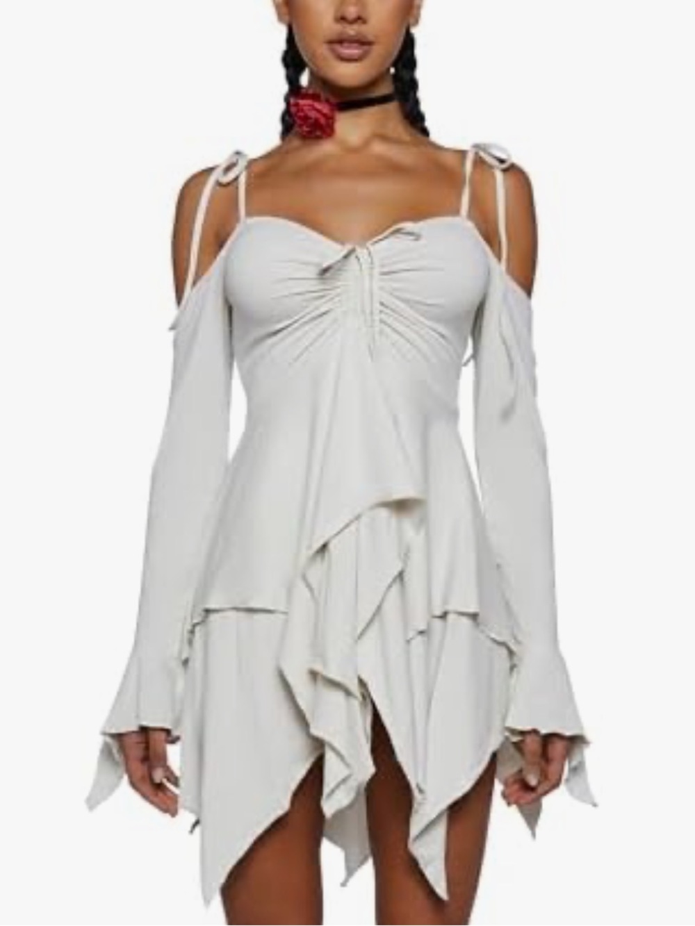 Dolls Kill Current Mood Fairycore Asymmetrical Hem Ivory Dress, size Small